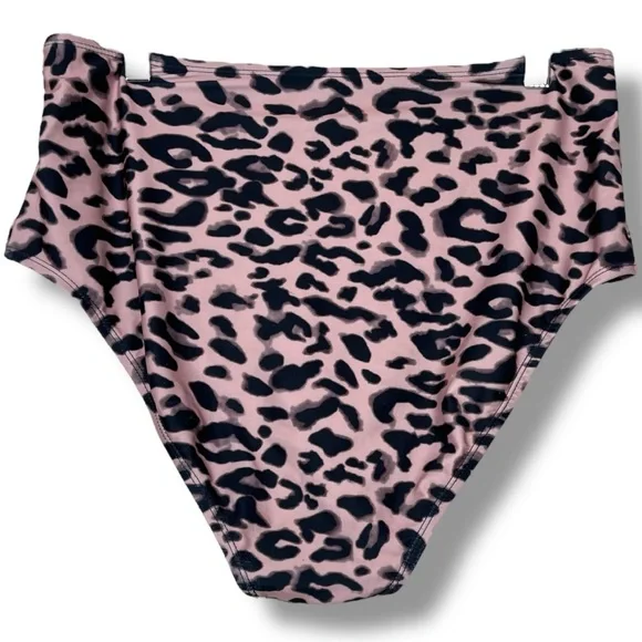 Boutique Pink Brown Cheetah Print High Waisted Full Coverage Bikini Swim Bottoms - Picture 4 of 5